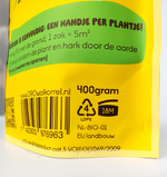 Doseeradvies ORO wolkorrel: een handje per plant, 400 gram voedt 5 m²